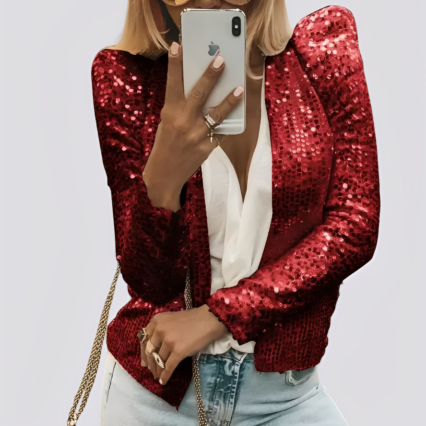 Damen Paillettenblazer Kurz Glitzernd