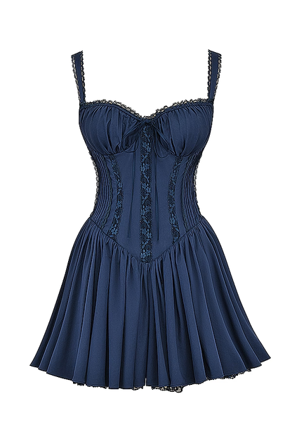 Damen Korsett Minikleid mit Trägern Rüschendetails