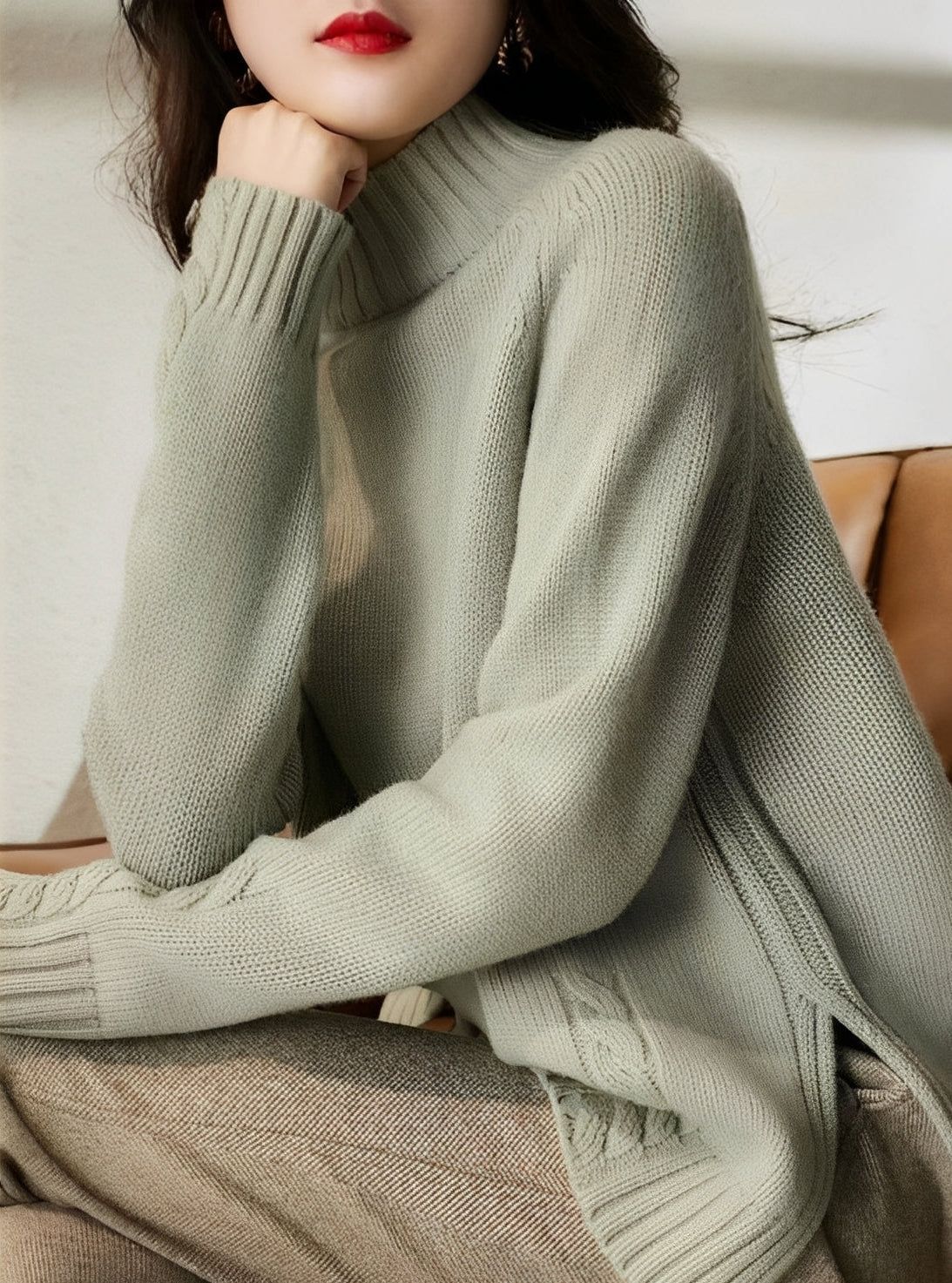 Damen Wollpullover Halbkragen Elegantes Design - Norvielle