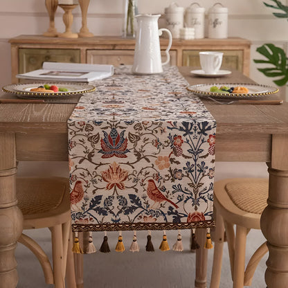 Tischläufer Jacquard Blumen Vogel Muster