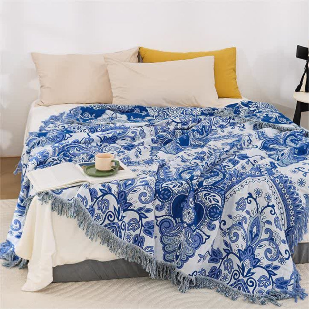 Paisley Baumwolldecke mit Quasten