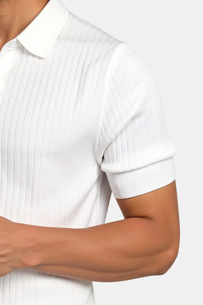 Herren Poloshirt Kurzarm Gerippt Elegant Weiß