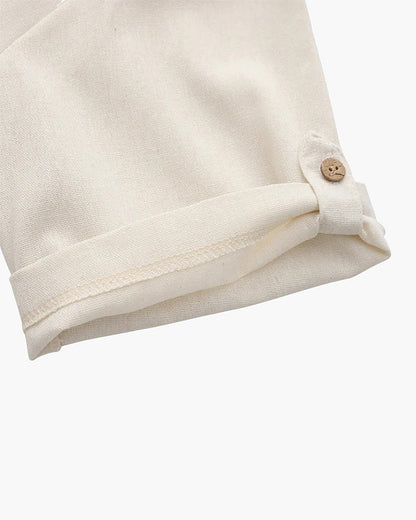 Herren Poloshirt Leinen Sommer Brusttasche Beige