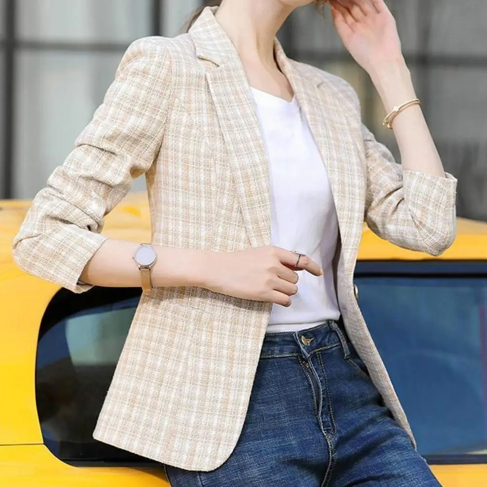 Damen Blazer Ein-Knopf-Design Büro Beige - Norvielle