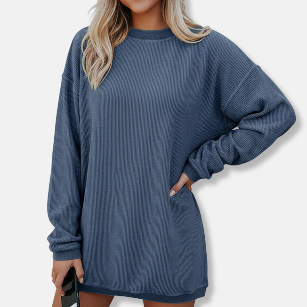 Damen Sweatshirt Baumwollmischung Lockere Passform Lange Ärmel Grau