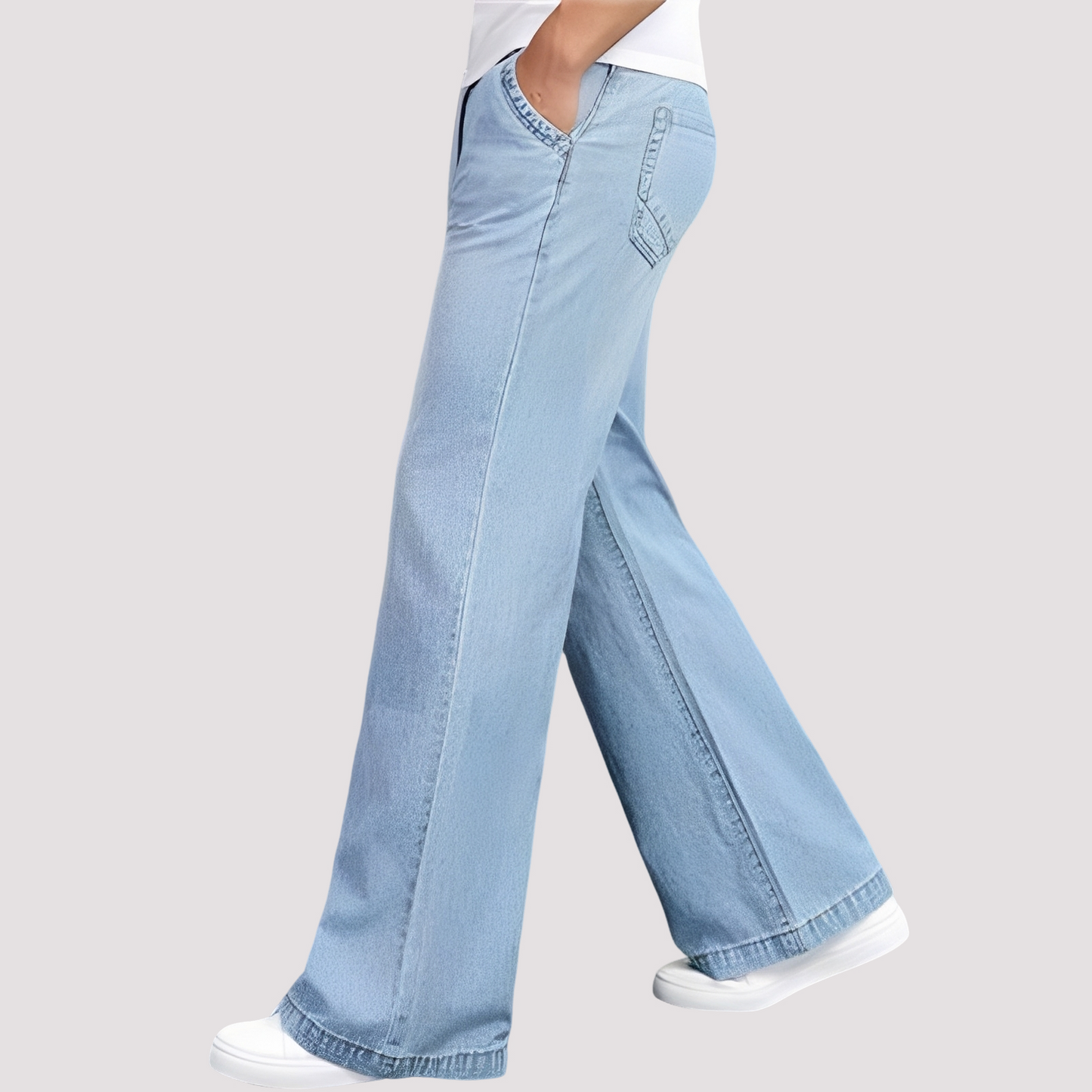 Damen Jeans Gerade Geschnitten Weites Bein - Norvielle