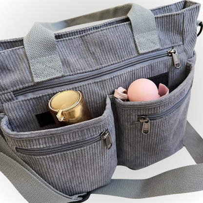 Cord Schultertasche Reißverschluss Taschen