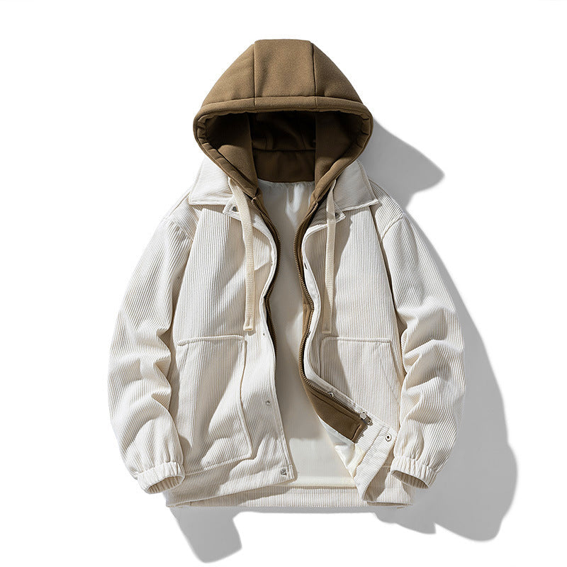 Herren Cordjacke Mit Kapuze Modern Schwarz - Norvielle