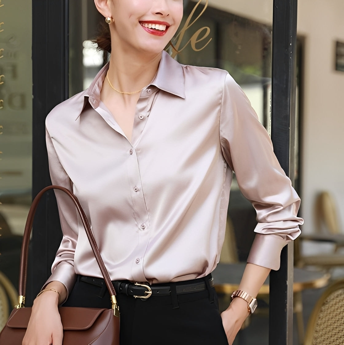 Damen Bluse Knopfleiste Blau - Norvielle