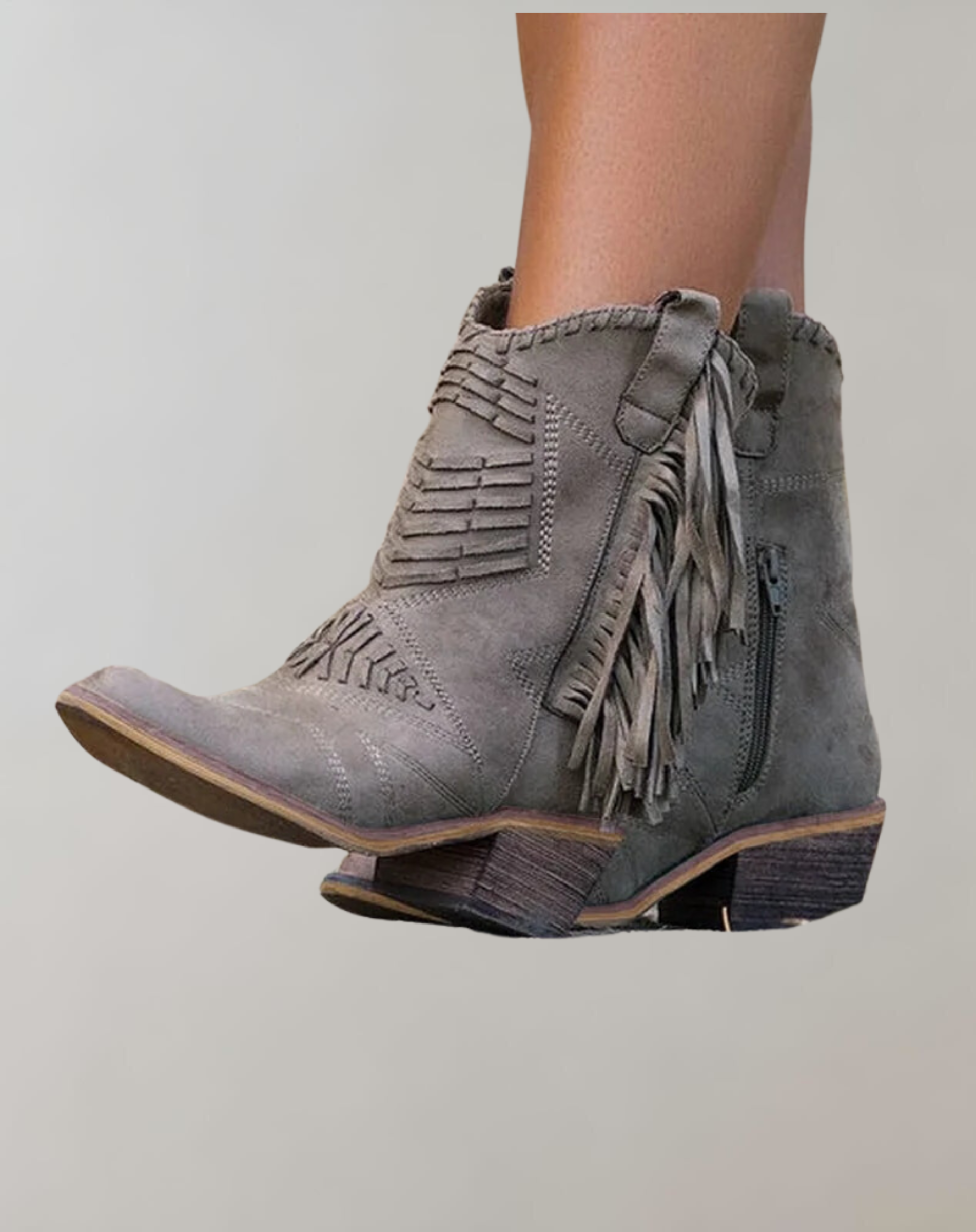 Norvielle Damen Westernstiefel mit Fransen Leder Schwarz - Norvielle