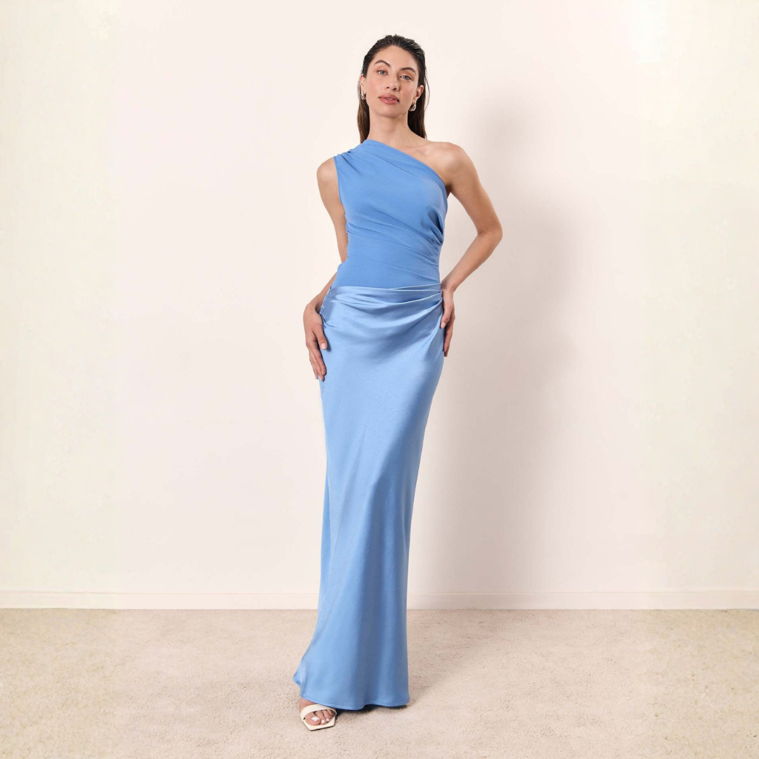 Damen Hochzeitsgastkleid Ein-Schulter Abendkleid