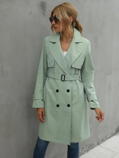 Damen Trenchcoat Doppelreiher Taillengürtel Klassisch Beige