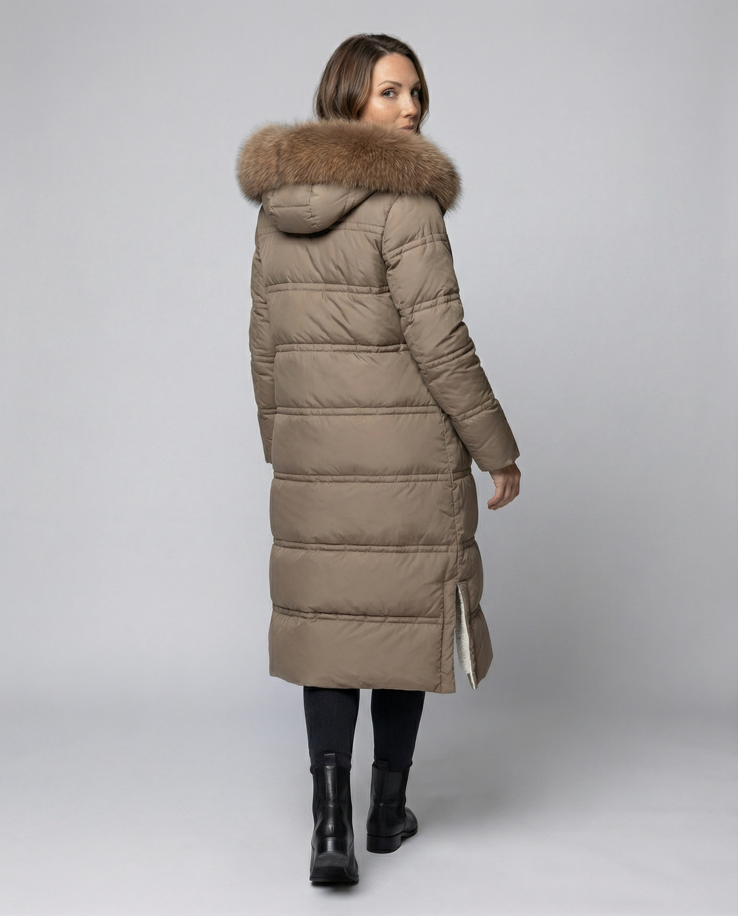 Damen Wintersteppmantel Lang Lederoptik