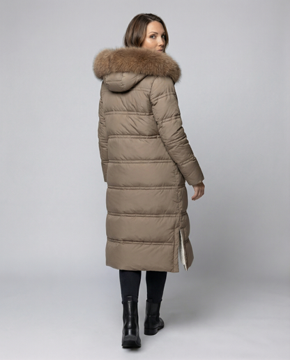 Damen Wintersteppmantel Lang Lederoptik