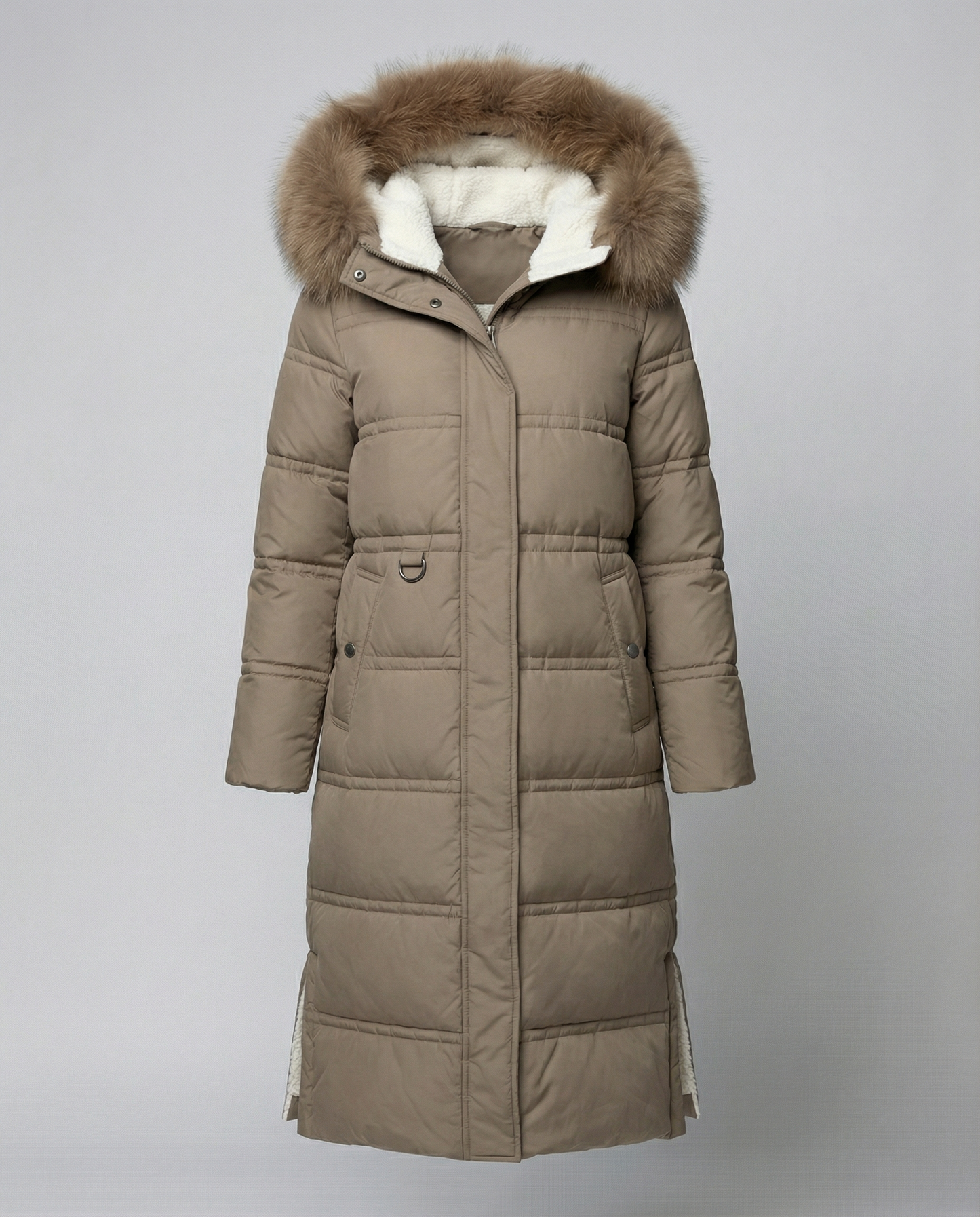Damen Wintersteppmantel Lang Lederoptik