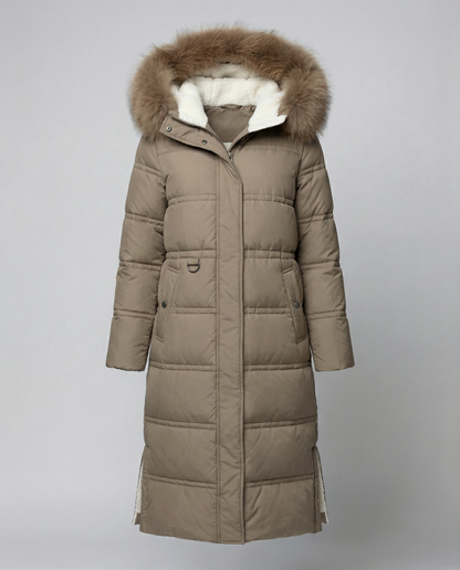 Damen Wintersteppmantel Lang Lederoptik