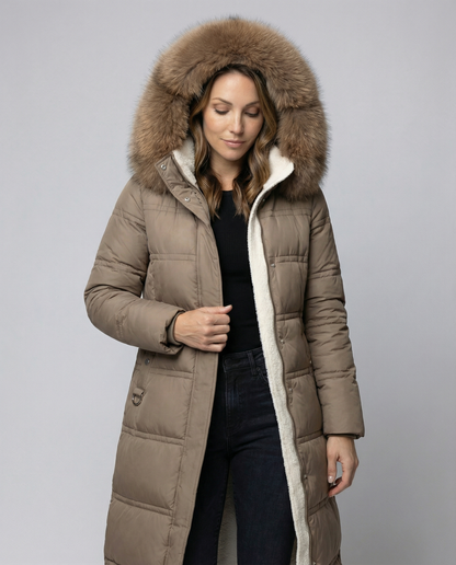 Damen Wintersteppmantel Lang Lederoptik