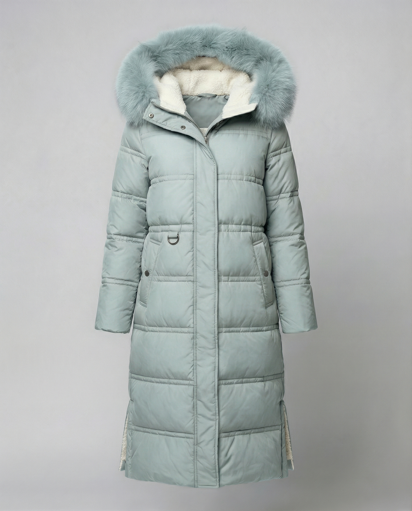 Damen Wintersteppmantel Lang Lederoptik