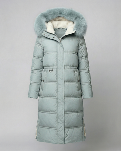 Damen Wintersteppmantel Lang Lederoptik