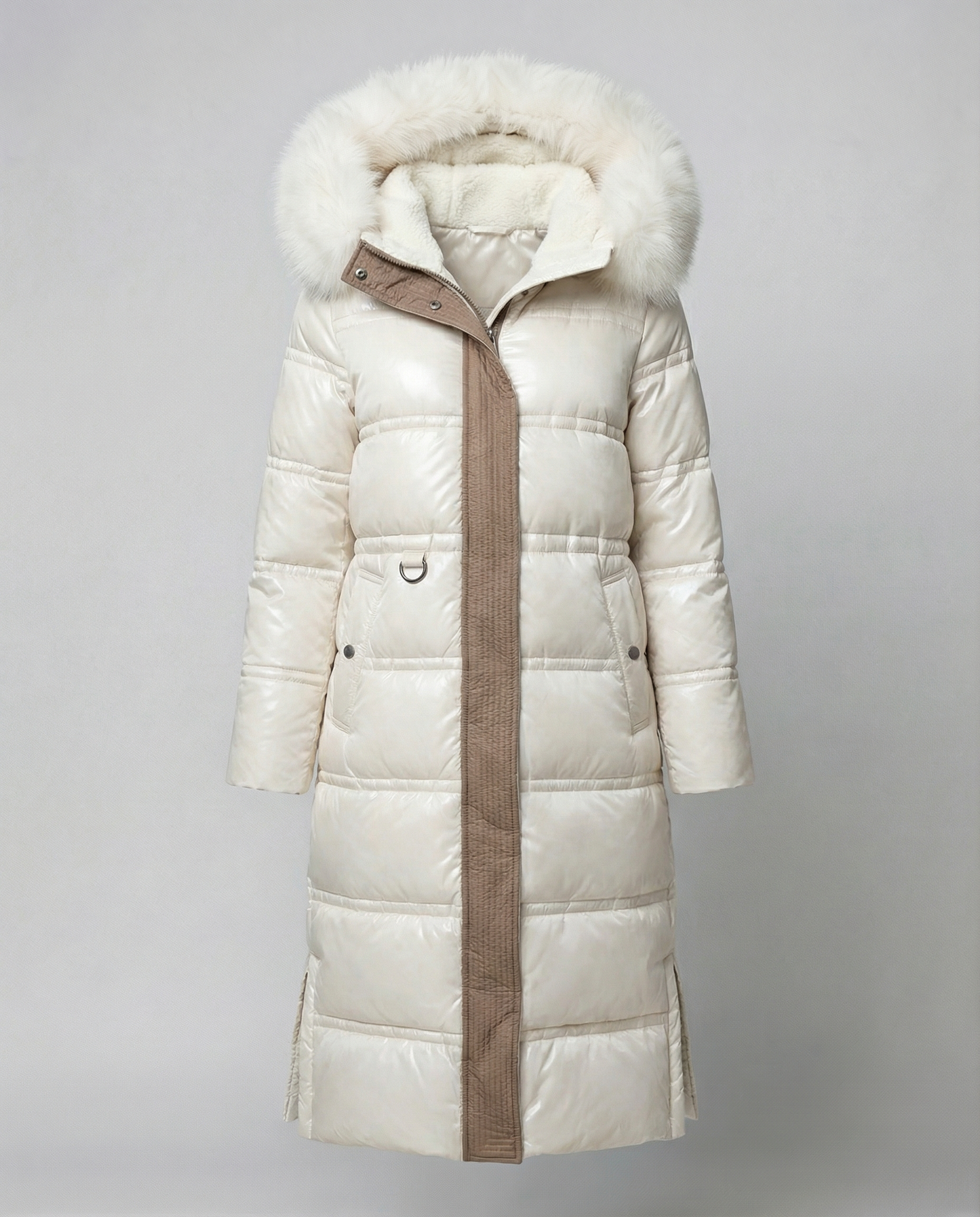 Damen Wintersteppmantel Lang Lederoptik