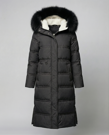 Damen Wintersteppmantel Lang Lederoptik