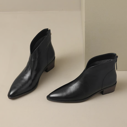 Damen Stiefeletten Blockabsatz Leder