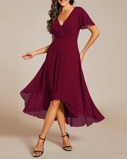 Norvielle Damenkleid V-Ausschnitt Rüschenärmel