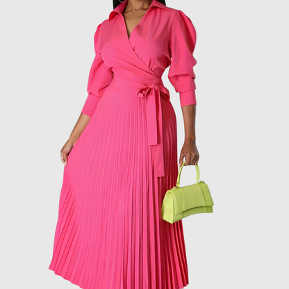 Damen Midikleid V-Ausschnitt Plissiert