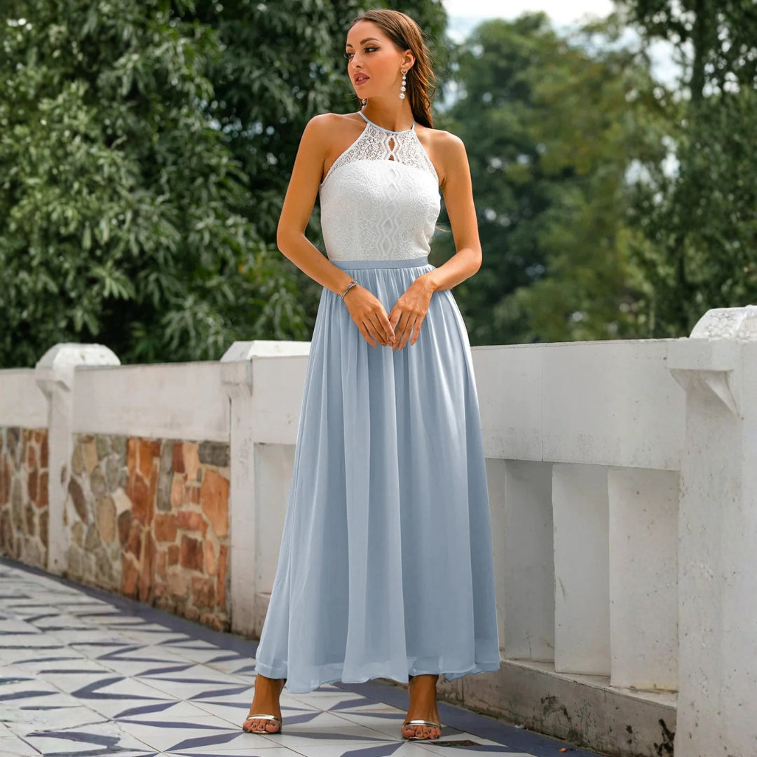 Damen Neckholder Maxikleid Hochzeitsgastkleid