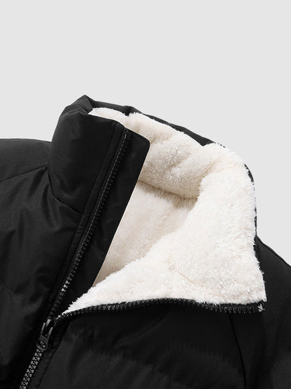 Herren Fleece-Pufferjacke Mit Kapuze Warm