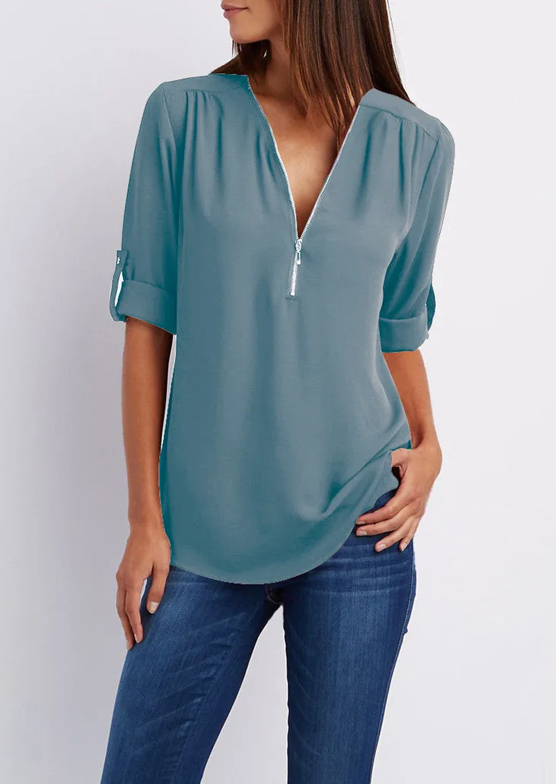 Damen Chiffonbluse Reißverschluss - Norvielle
