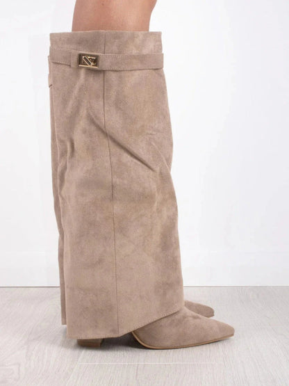 Damen Kniehohe Stiefel Weiter Schaft Stabiler Blockabsatz