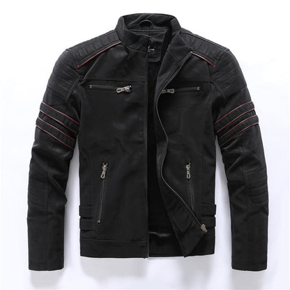 Herren Motorradjacke Cargotaschen Reißverschluss Schwarz - Norvielle