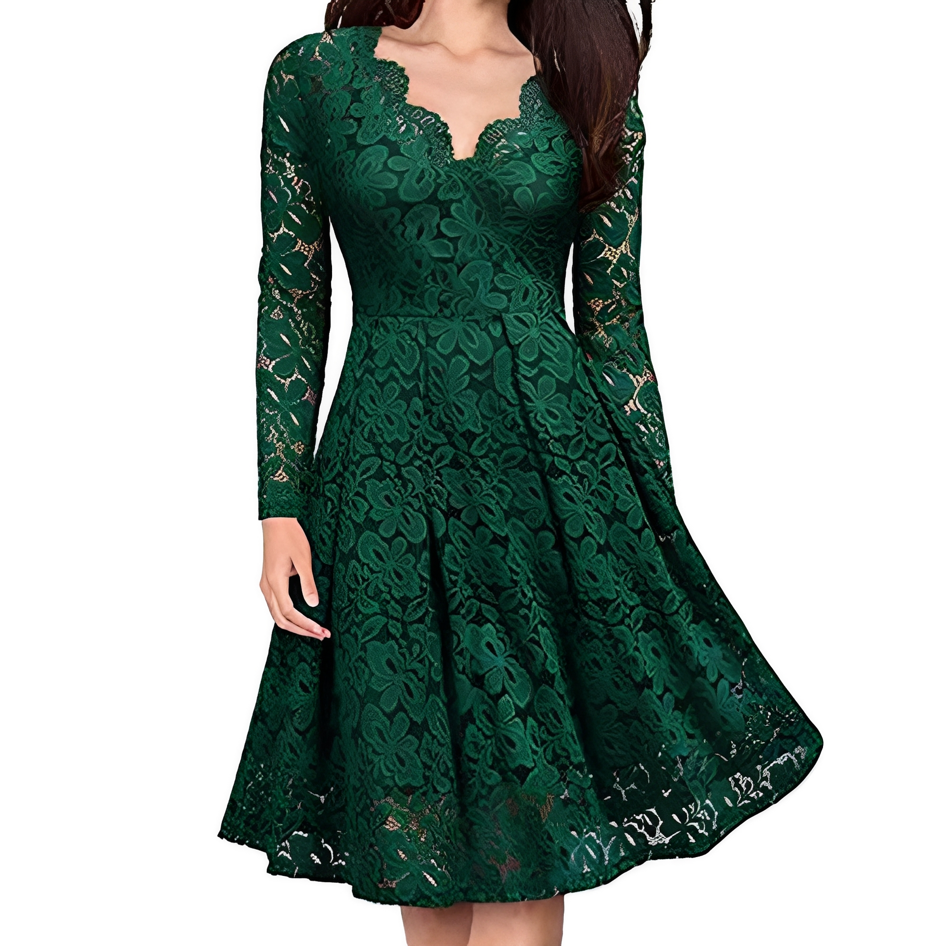 Damen Langärmeliges Kleid V-Ausschnitt Elegantes Design - Norvielle