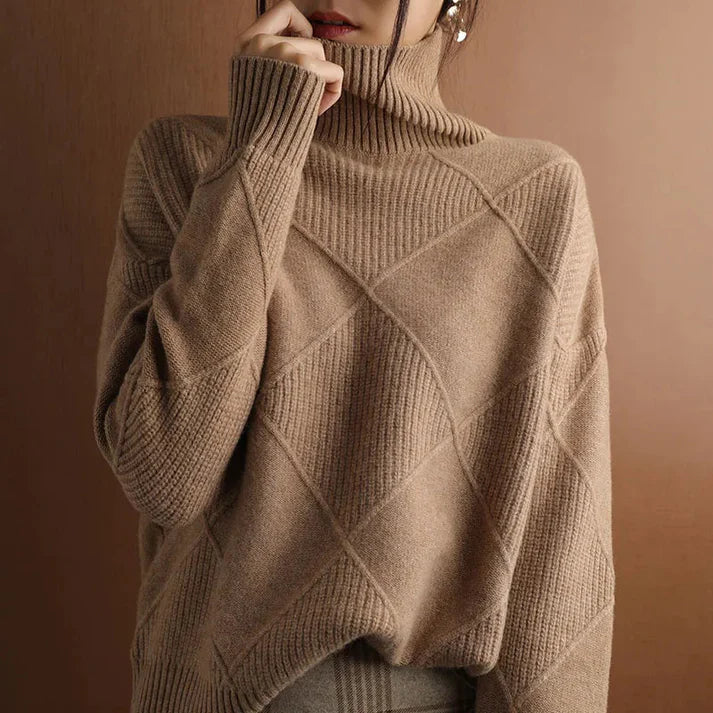 Damen Pullover Wollmischung Oversized Rippstrick Grau