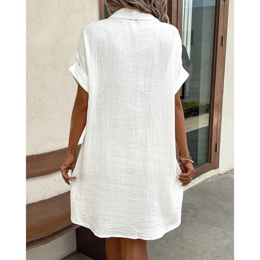 Damen Strandkleid Kurzarm Knopfleiste