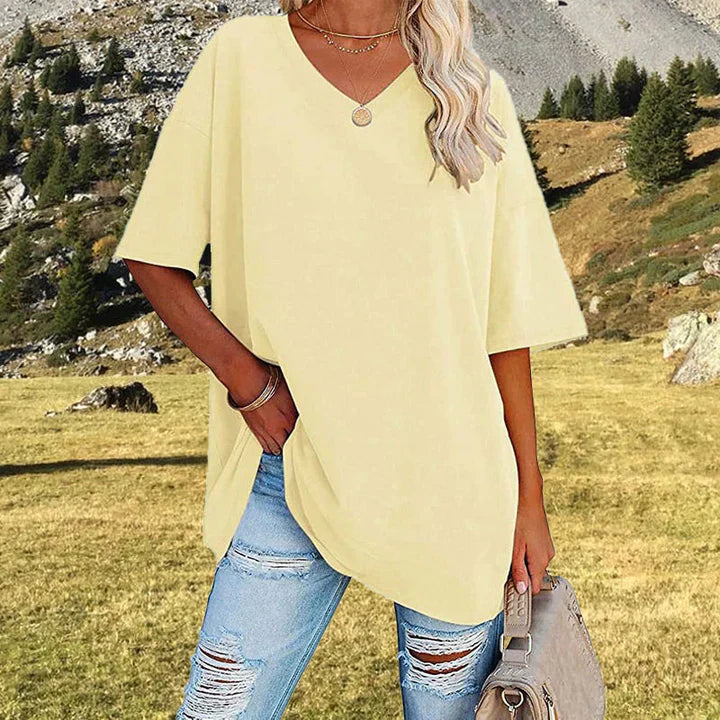Norvielle Damen V-Ausschnitt T-Shirt Leicht Lockeres Weiss