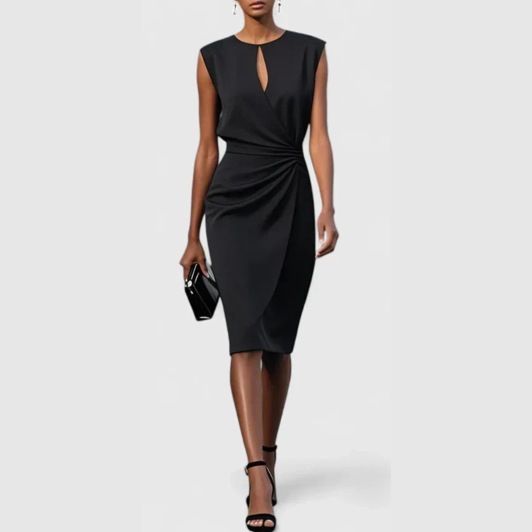 Damen Ärmelloses Gerafftes Midi-Kleid