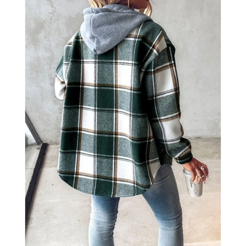 Norvielle Damen Winterhoodie Kariert Mit Knöpfen