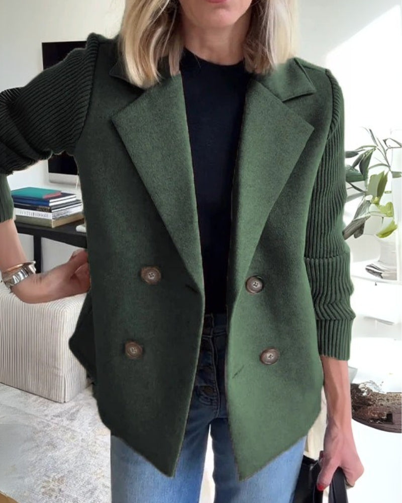 Damen Knit-Blazer-Weste Klassisches Revers Elastisch Beige