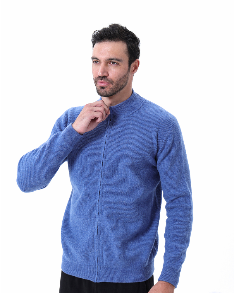 Herren Kaschmir Strickjacke Rippenstrick Reißverschluss