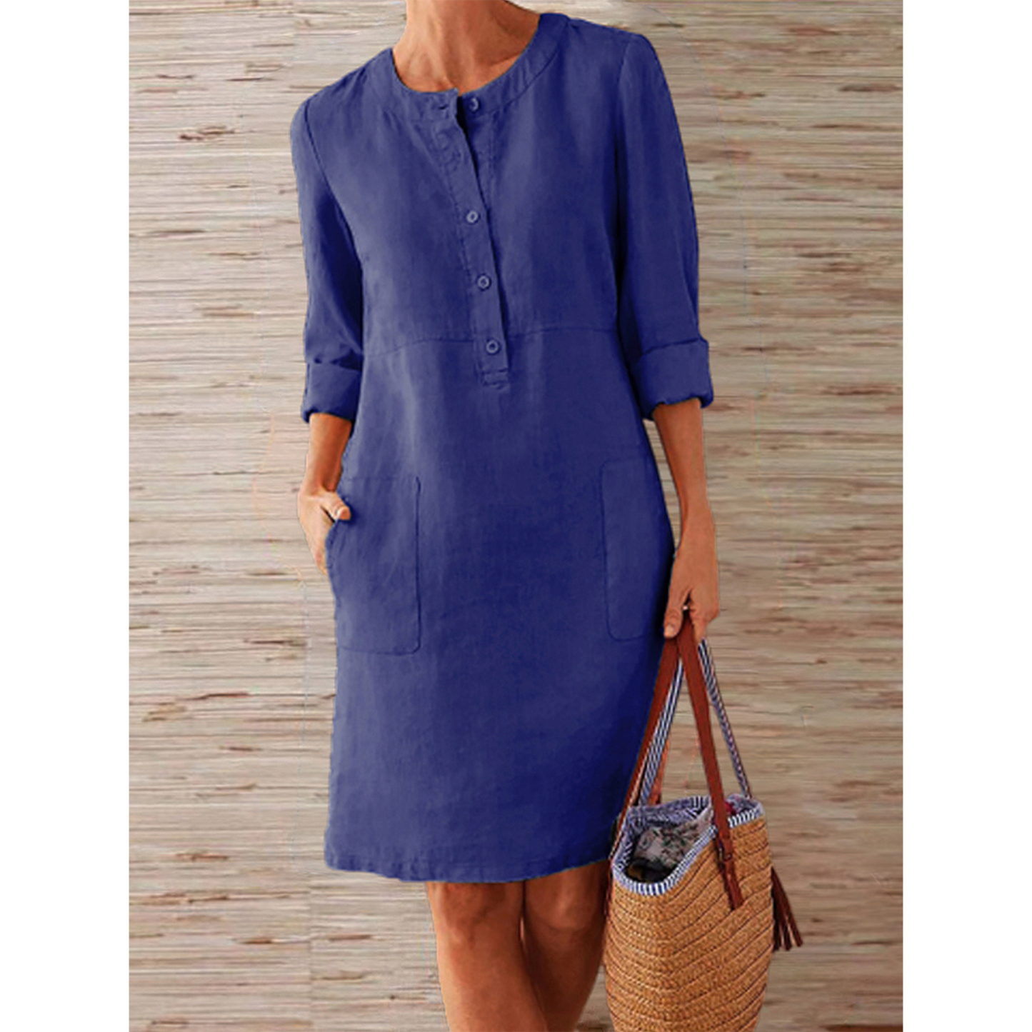 Damen Kleid Elegantes Unifarbenes Leichtes