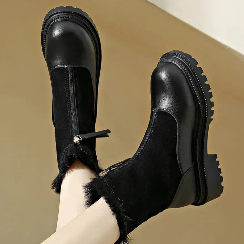 Damen Winterstiefel Schneeschuhe Profilsohle Mit Frontreißverschluss