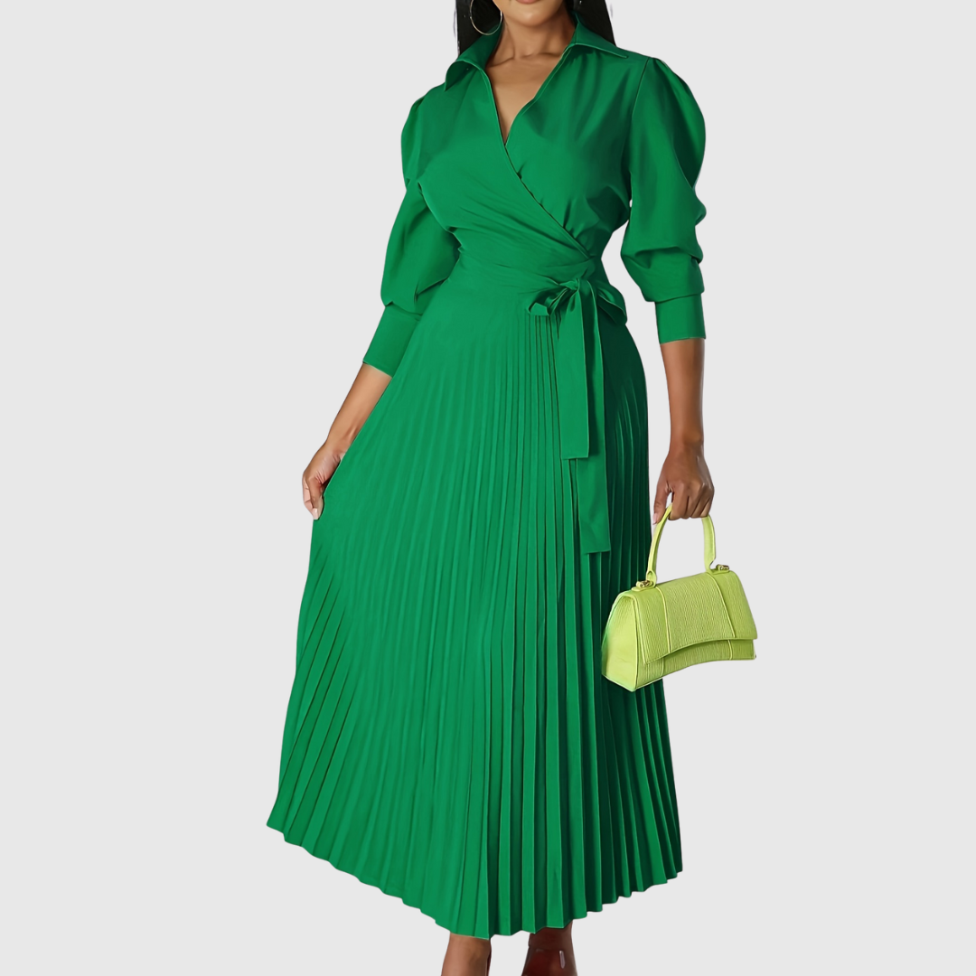 Damen Midikleid V-Ausschnitt Plissiert