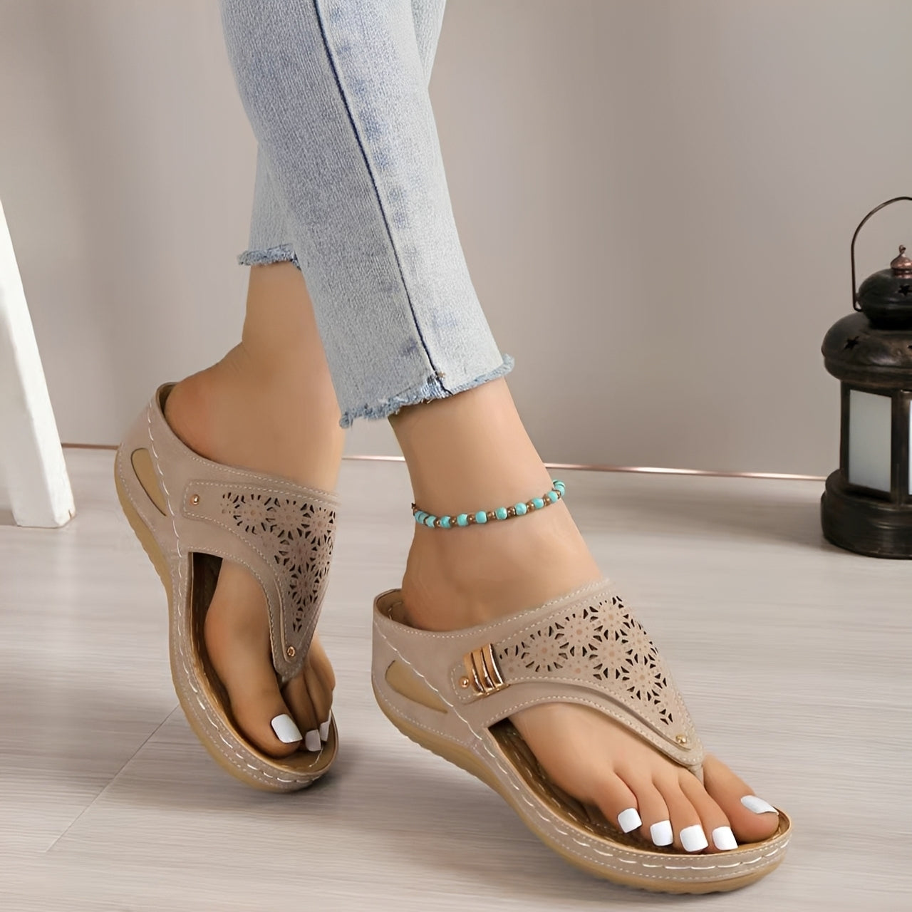 Damen Römer-Sandalen Keilabsatz Lässig Braun - Norvielle