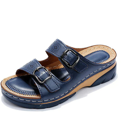 Damen Plateausandalen Doppelriemen Verstellbar Offen