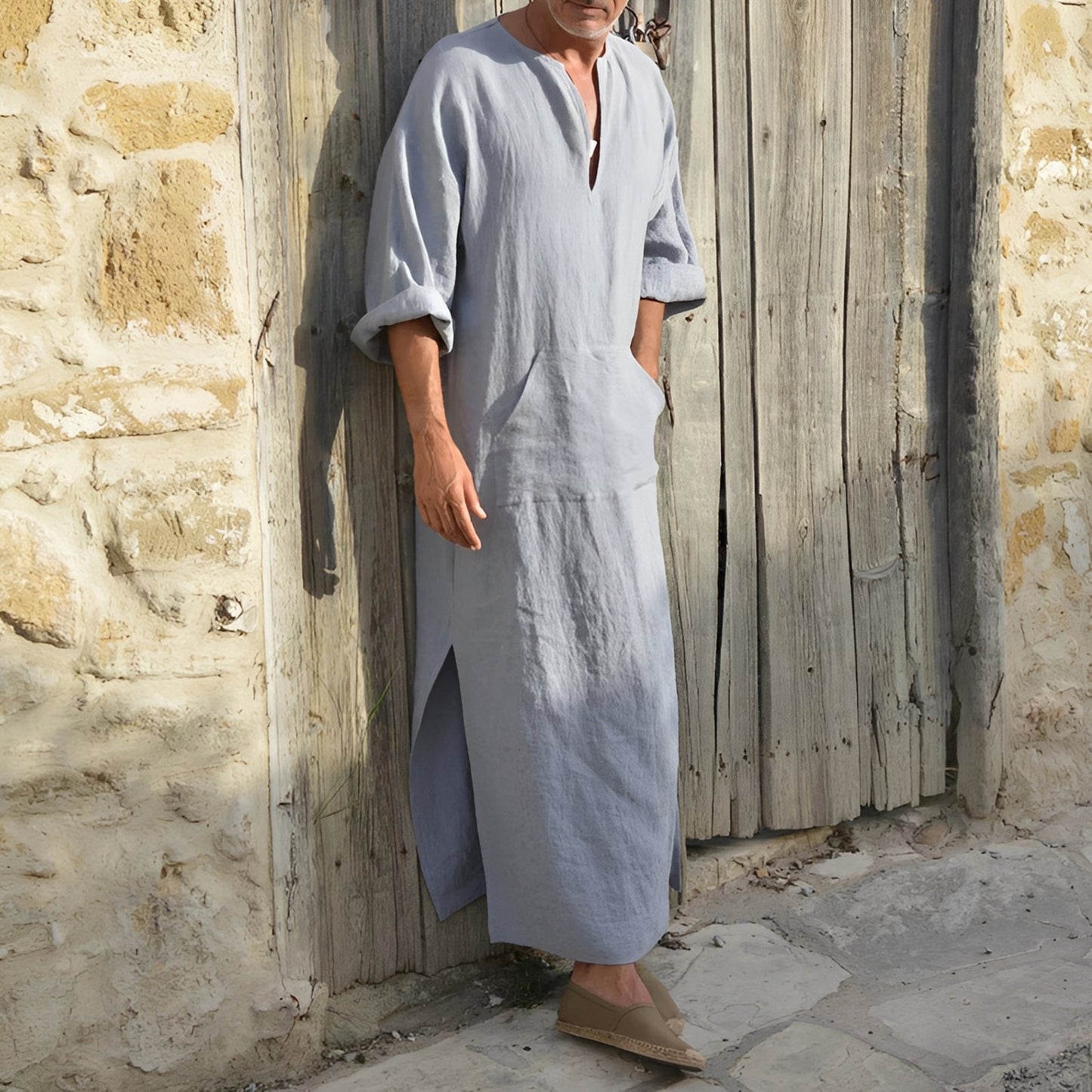 Herren Hemdkleid Langes Minimalistisches Kleid Mit Seitenschlitz