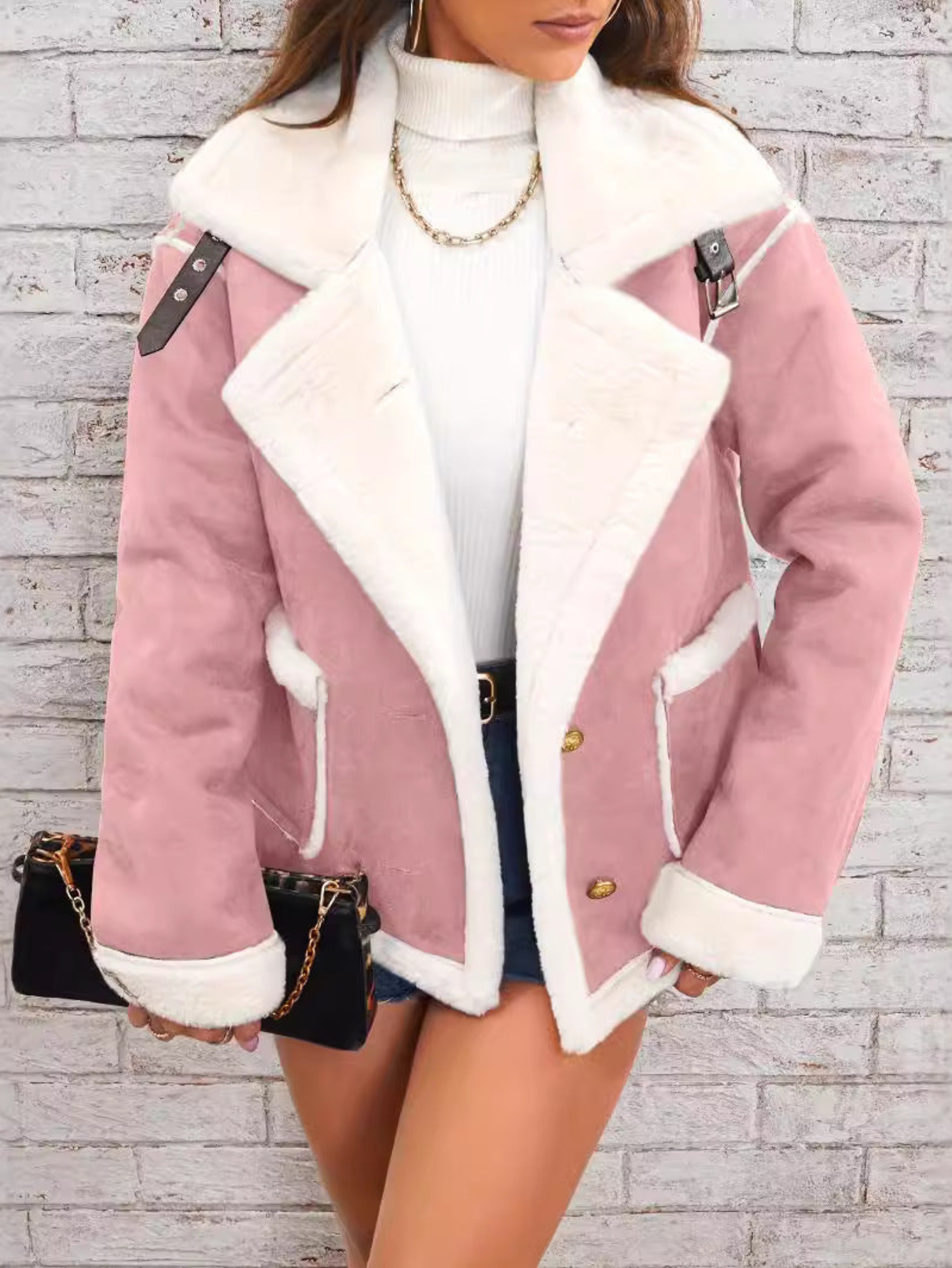 Damen Baumwolljacke Teddyfutter Reverskragen