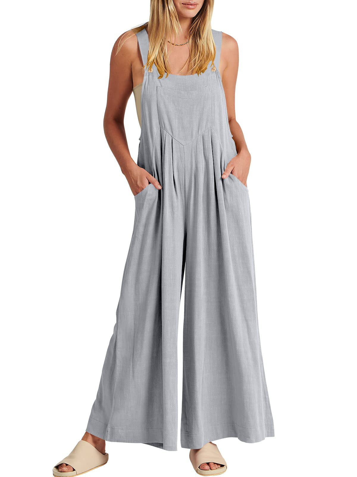 Damen Jumpsuit Weites Bein Mit Taschen