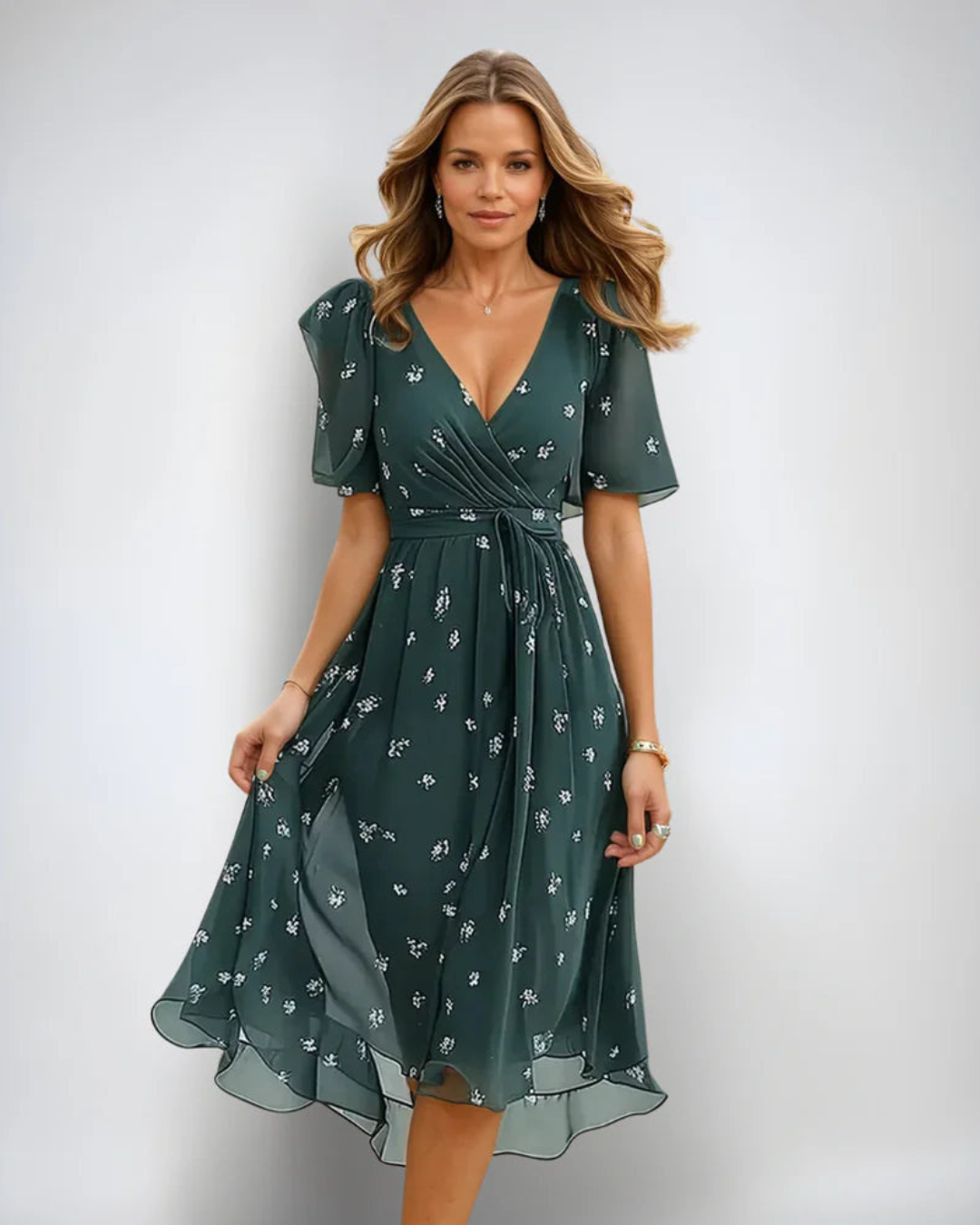 Damen Wickelkleid Midi Blumen Sommerkleid - Norvielle